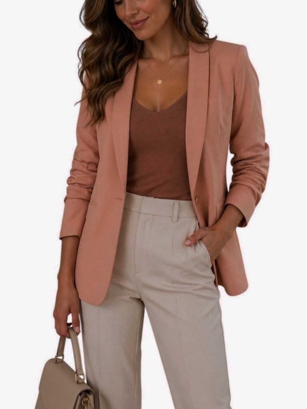 ASOS Blush Pink neutral Open Front Gathered Sleeve blazer